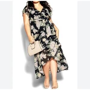 Band Of Gypsies Black Floral Chiffon Faux Wrap Maxi Dress Womens Size S